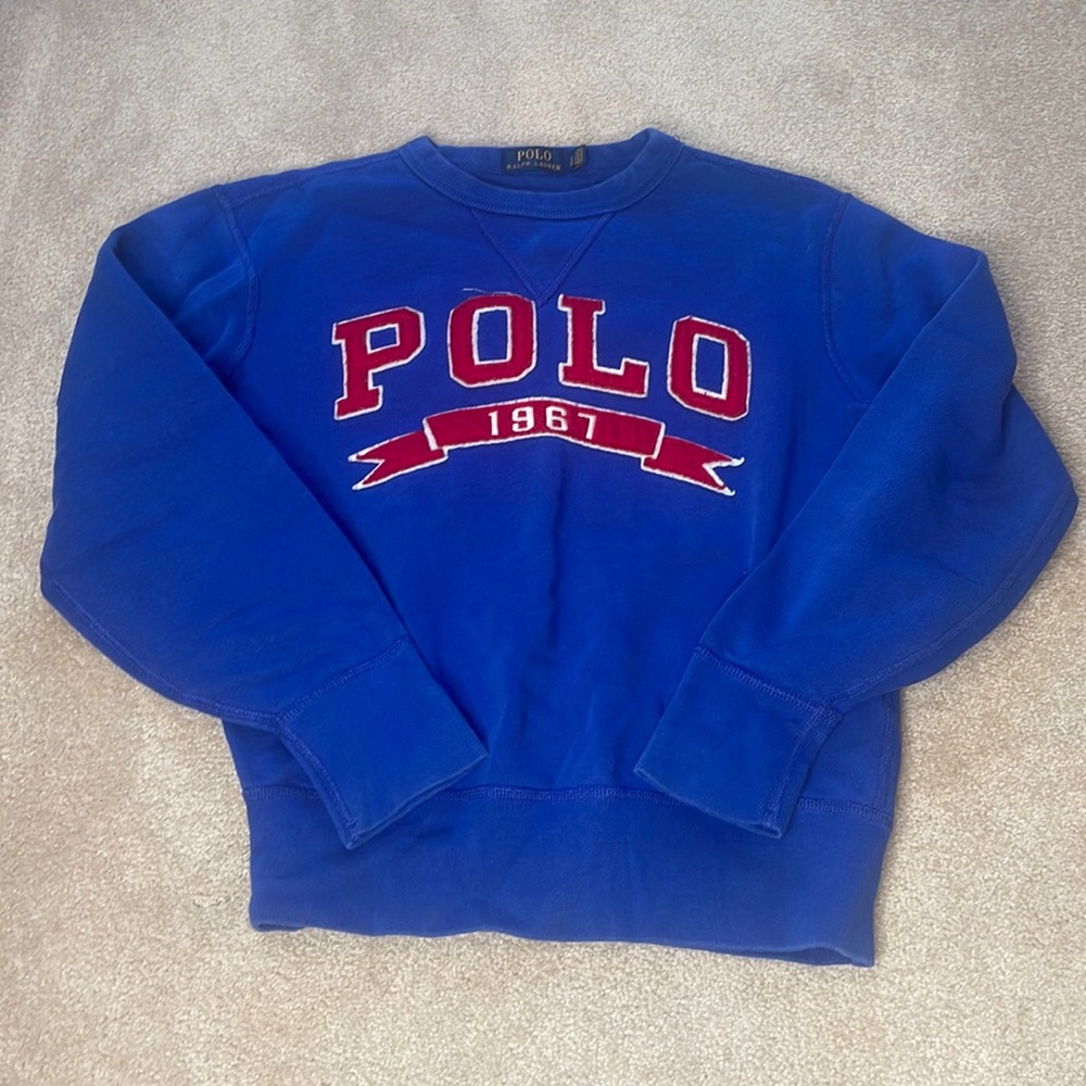 Polo Ralph Lauren Varsity Letterman Patch Vintage Collegiate Sweatshirt Size S